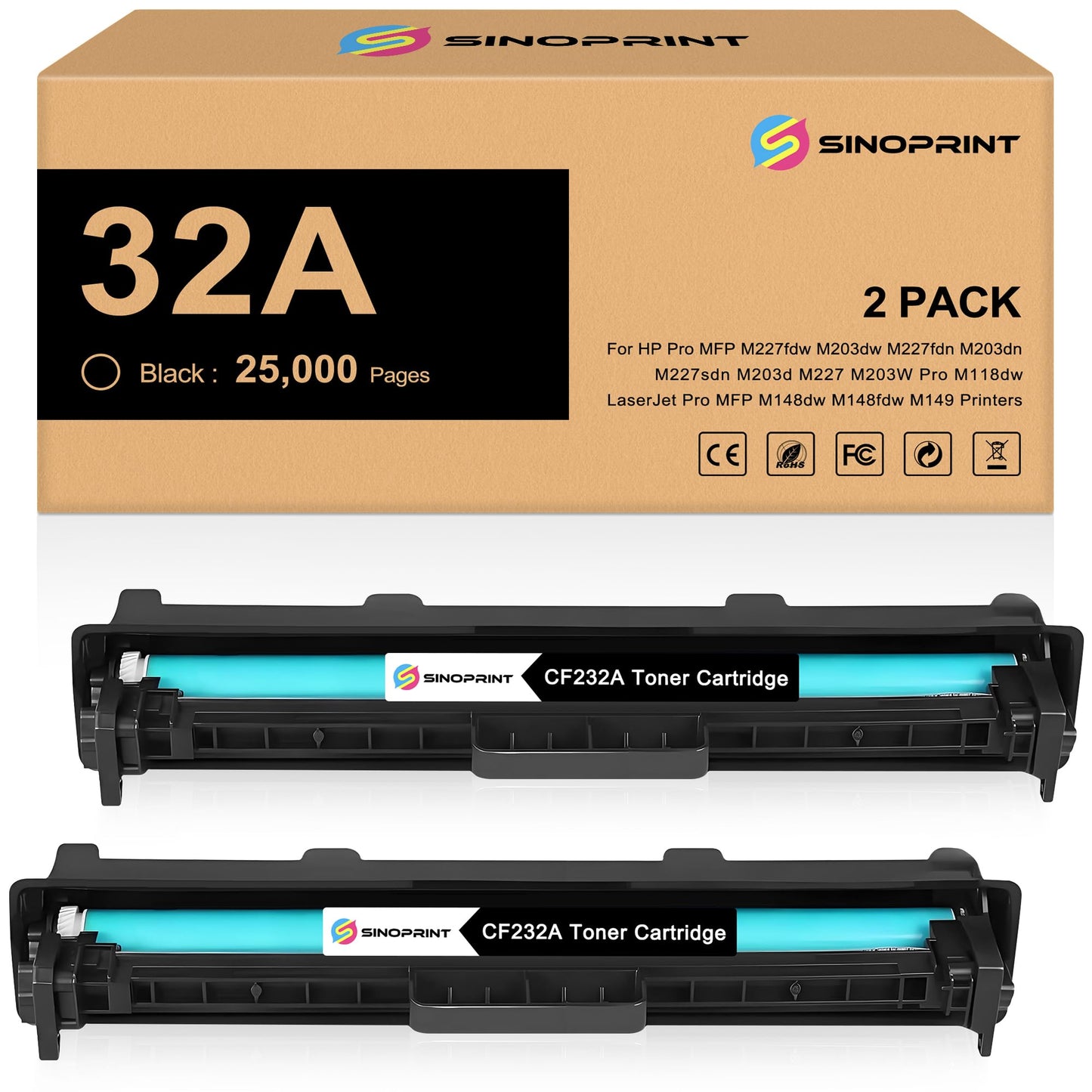 SINOPRINT Compatible Drum Cartridge Replacement for HP CF232A 32A Imaging Drum Unit for Pro M118dw M148dw M148fdw MFP M227fdn, M227fdw M227 M203dw M203dn M203 Series M149 Printer (2-Pack,Black)