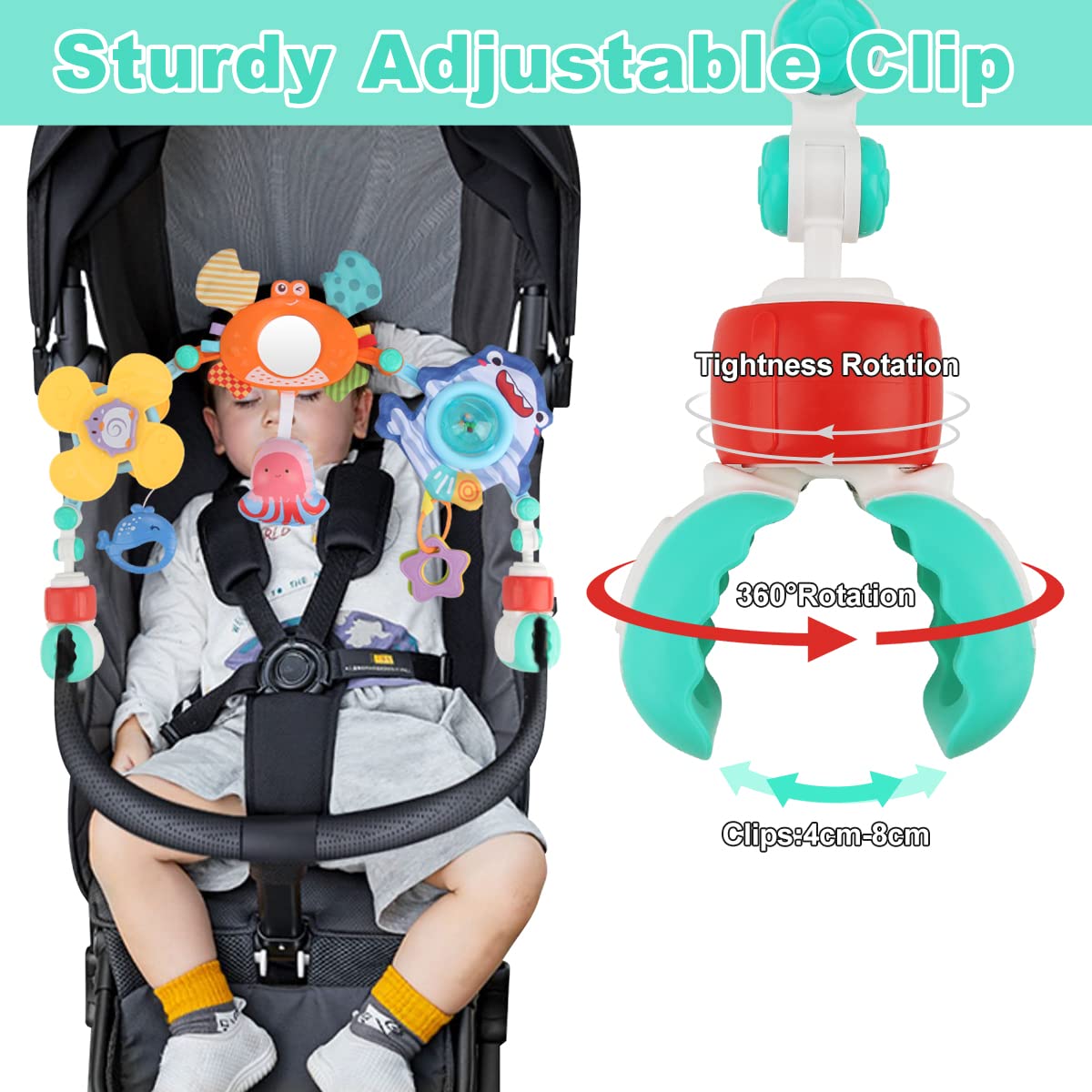 Joyfia Baby Stroller Arch Toy, Newborns Sensory Activity Arch Toy with Teethers, Rattle, Mirror & Windmill, Crib Car Seat Toys for Infants Toddlers 0-12 Months, Developmental Gifts for Boys Girls