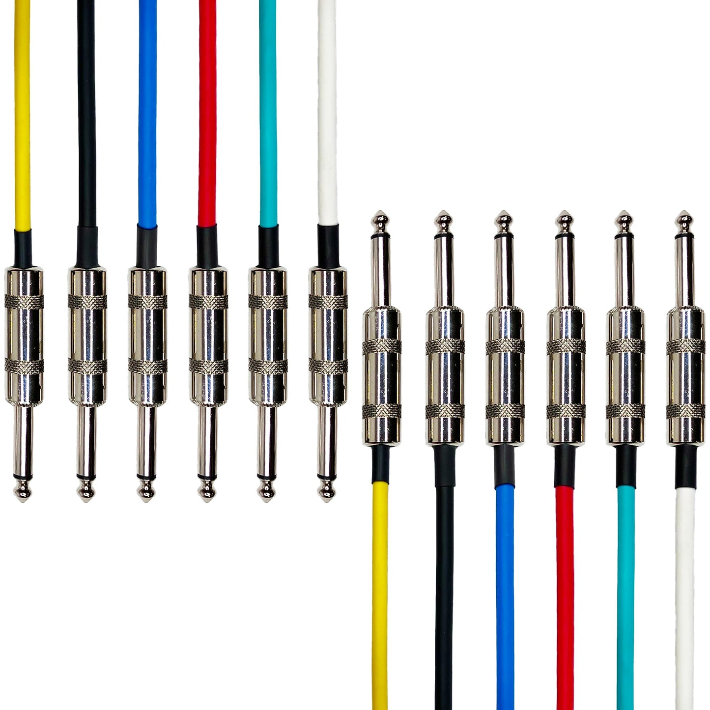 AxcessAbles Audio 1/4-Inch TS Male to 1/4-Inch TS Male Multi-colored Instrument Cable Pack w/Metal Connectors (3ft - 6 Pack)