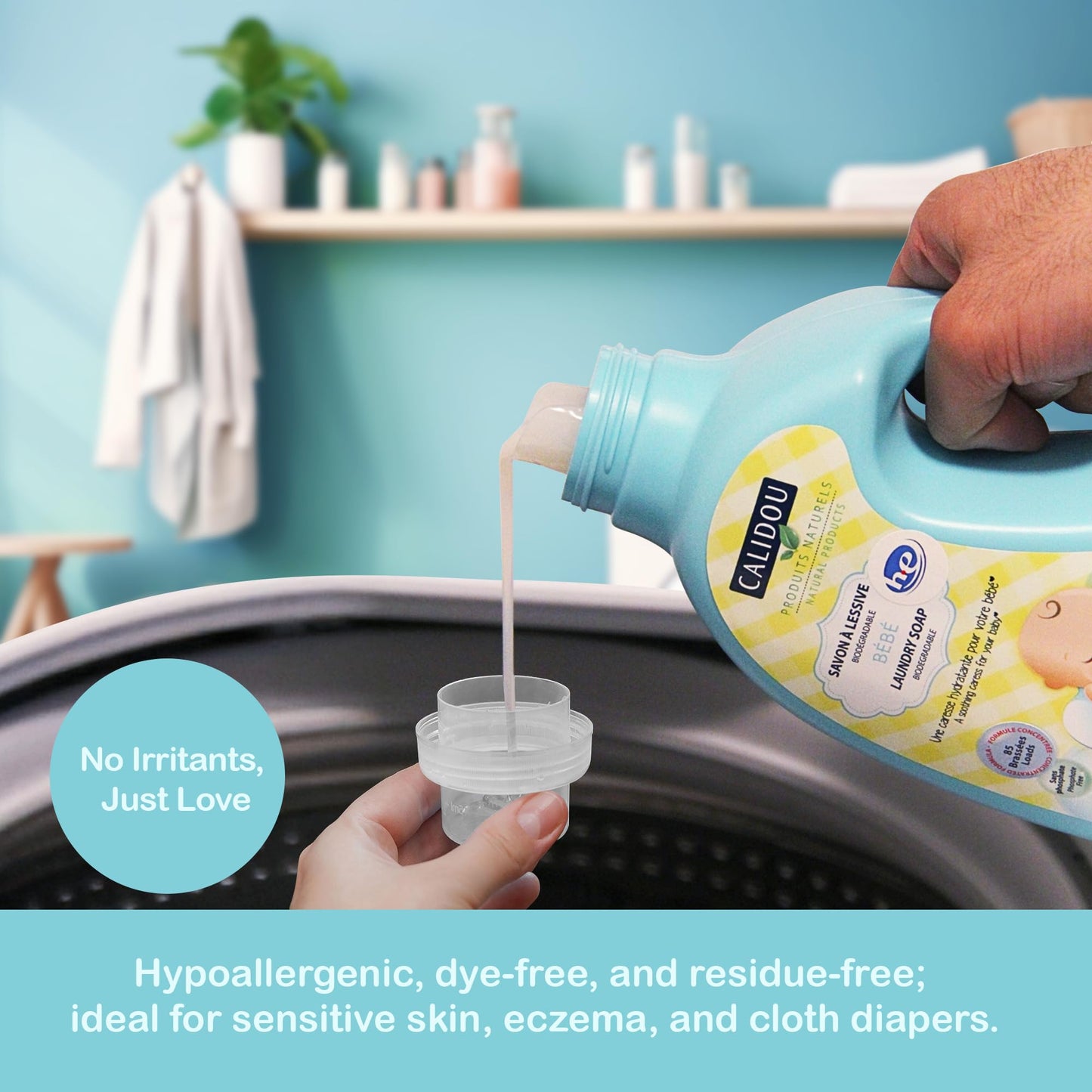 CALIDOU Baby Laundry Detergent 1.7L | Hypoallergenic & Biodegradable Newborn Clothes Laundry Soap | Organic, Vegan & Natural Washing Liquid | No Chemicals, Phosphate-Free | Made in Canada | 85 Loads