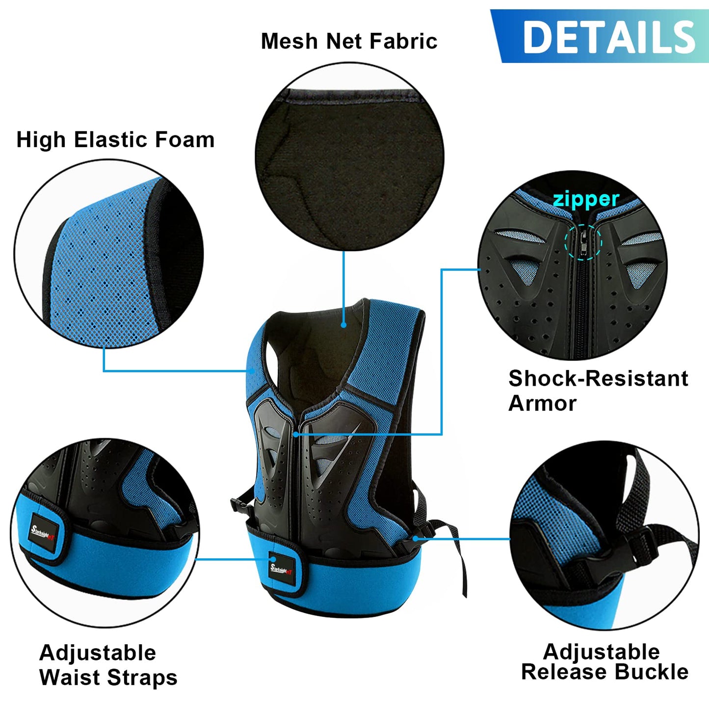StarknightMT Kids Motorcycle Chest Protector Dirt Bike Youth Riding Spine Back Armor Protection for Motocross Cycling Skateboard,Skiing,Skating,Off-Road （Blue）