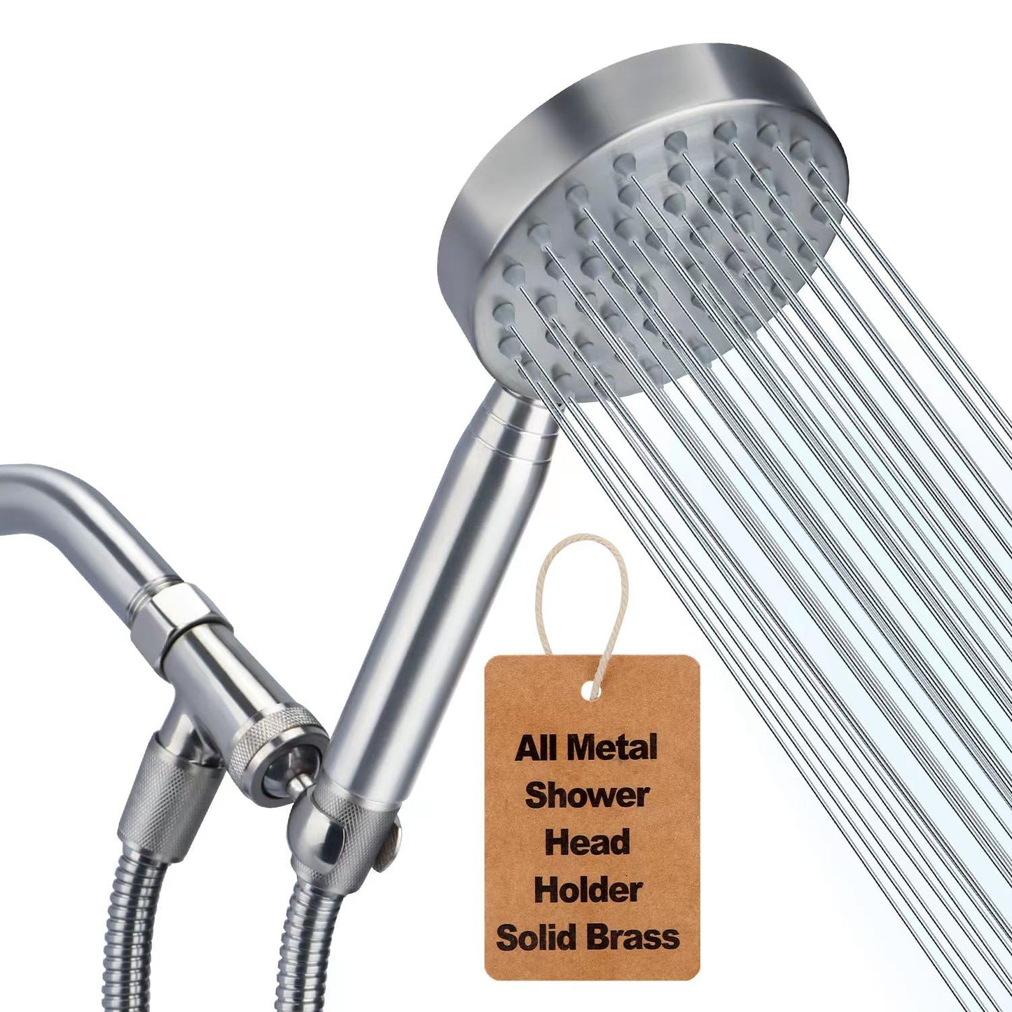 All Metal Handheld Shower Head with Brass Hand Showerhead Holder,1.75 GPM & 2.5 GPM High Pressure HandHeId Shower Head with Long Hose 72" Flexible Extension