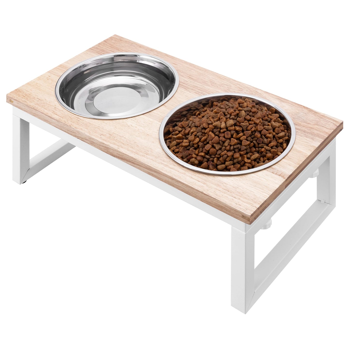 Navaris Large Pet Feeder with Foldable Legs - Raised Dog Bowls with Wooden Stand - Elevated Pet Dish for Dogs - Duo Dog Bowl Set with Stand - Medium & Large Size Dog - 27oz (800ml)