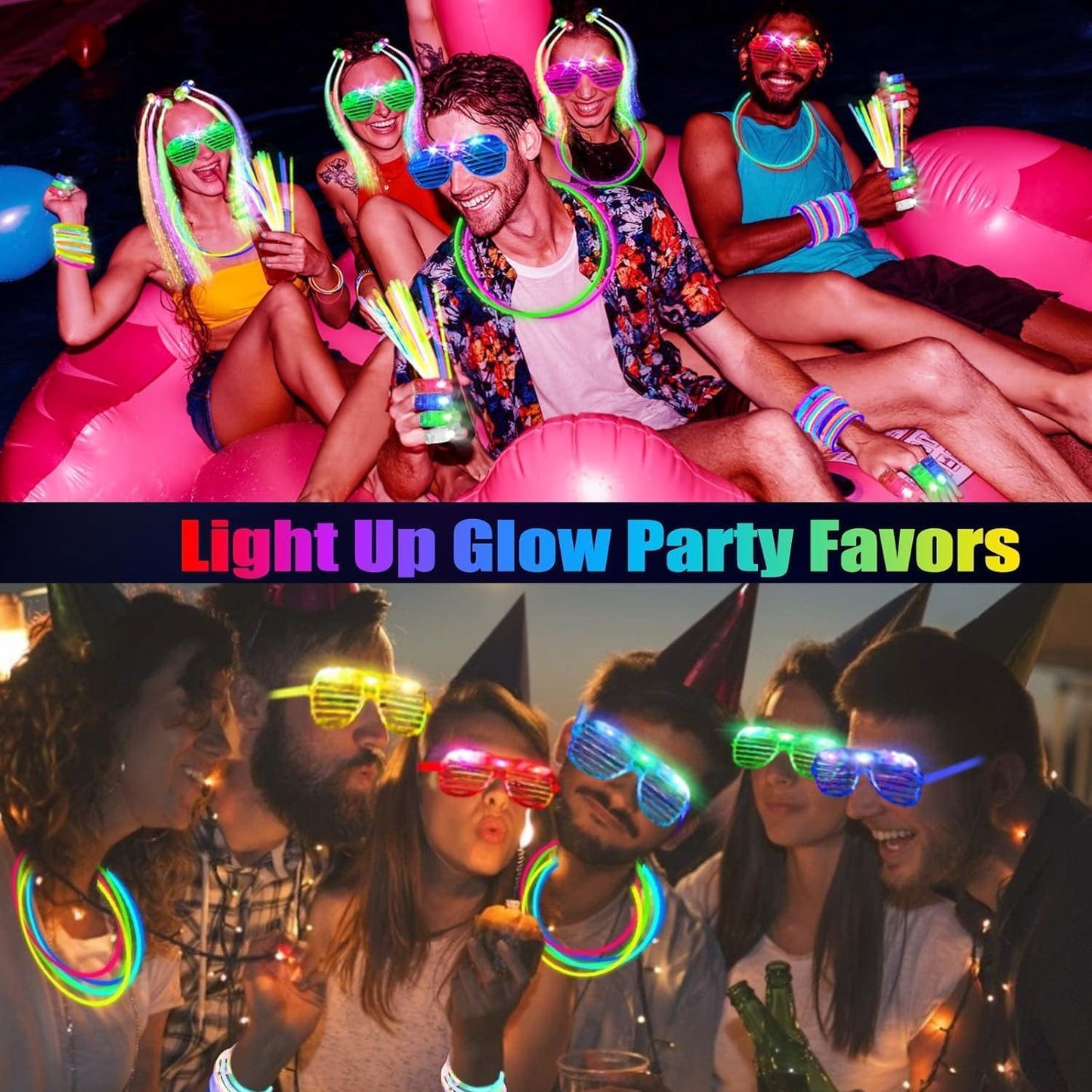 159 PCS Glow in the Dark Party Supplies, 14PCS LED Glasses, 30LED Finger Lights, 15LED Light Hairs and 100PCS Mixed Colors Glow Sticks Bracelets for Halloween, Christmas, Birthday, Glow Party, Wedding