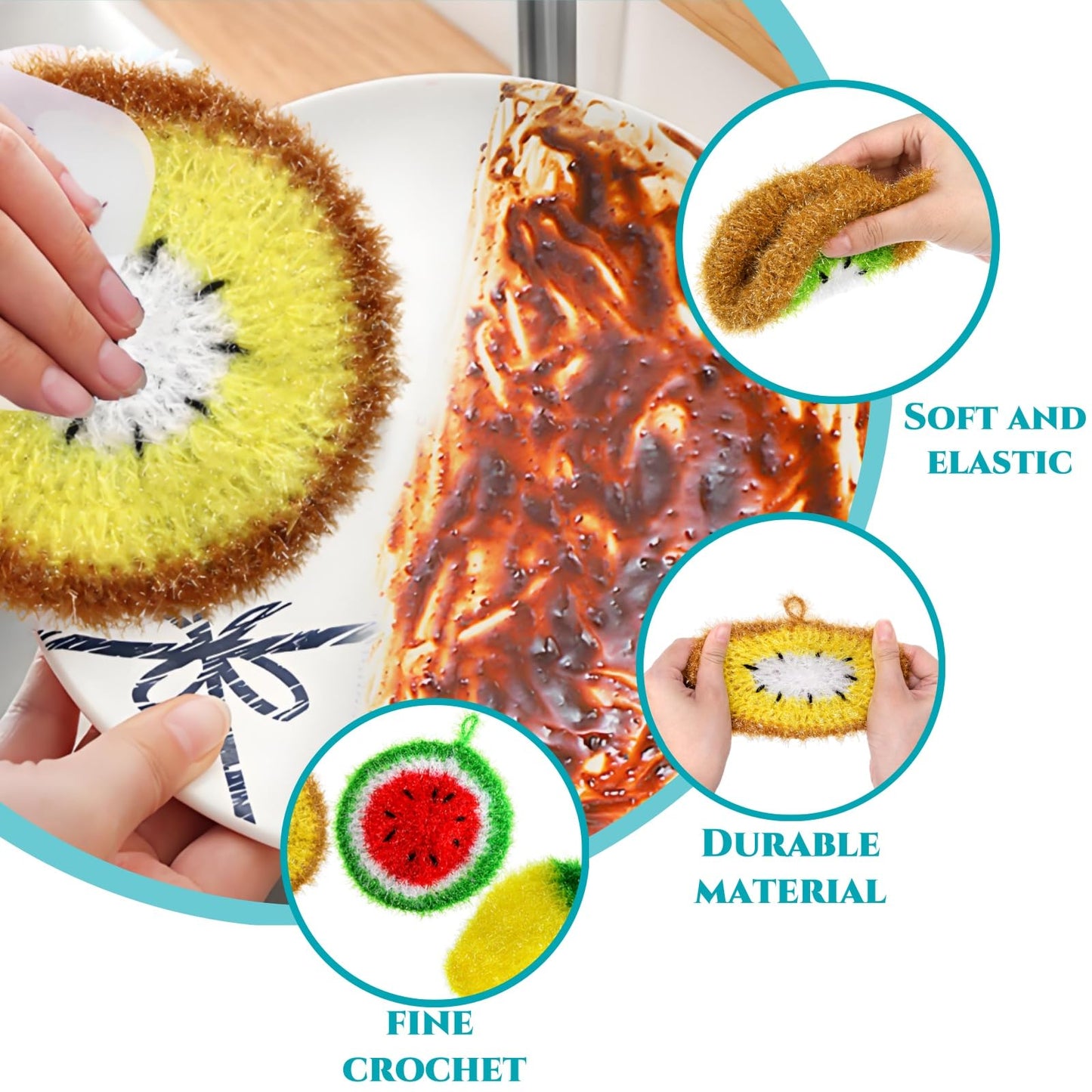 Acshio 16 Pieces Fruit Dish Scrubber, Non Scratch Dish Washing Sponge, Double Layer Reusable Kitchen Scrubber Cleaning Sponge for Dishwashing, Cleaning Dishes, Cookware Tubs Sinks