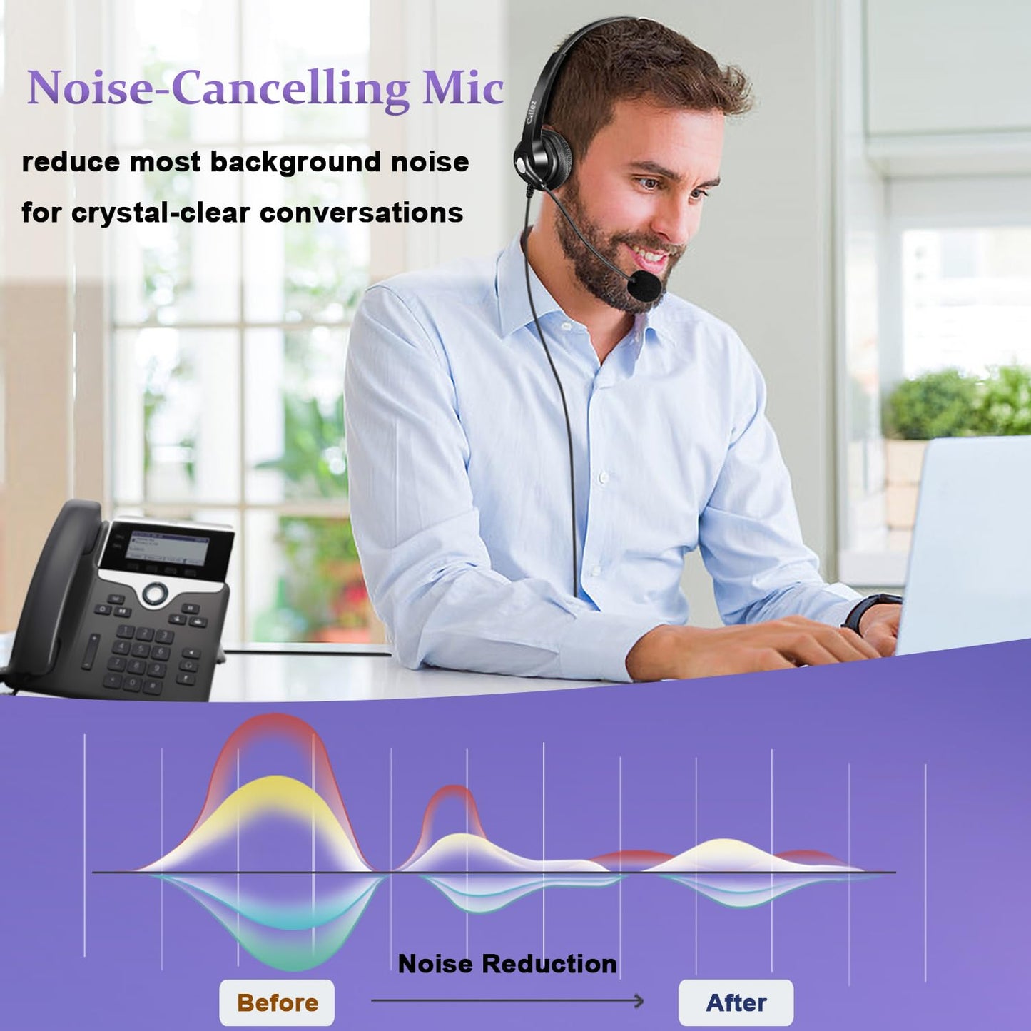 Callez RJ9 Phone Headset with Noise Cancelling Mic & Mute Switch, Corded Telephone Headset for Cisco 8851 8845 8841 8811 7965 7962 7945 7941 7841 7821 6941 6851 Office Landline Phones