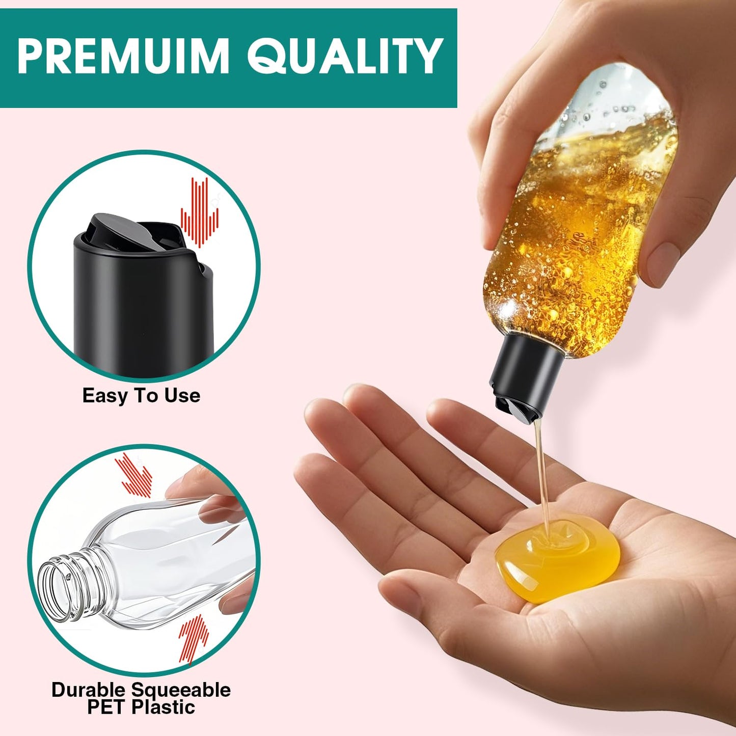 16 oz Clear Plastic Empty Bottles with Black Disc Top Caps, 12 Pcs Squeezable Refillable Shampoo Bottles Travel Cosmetic Containers for Lotions, Body Soap Cream