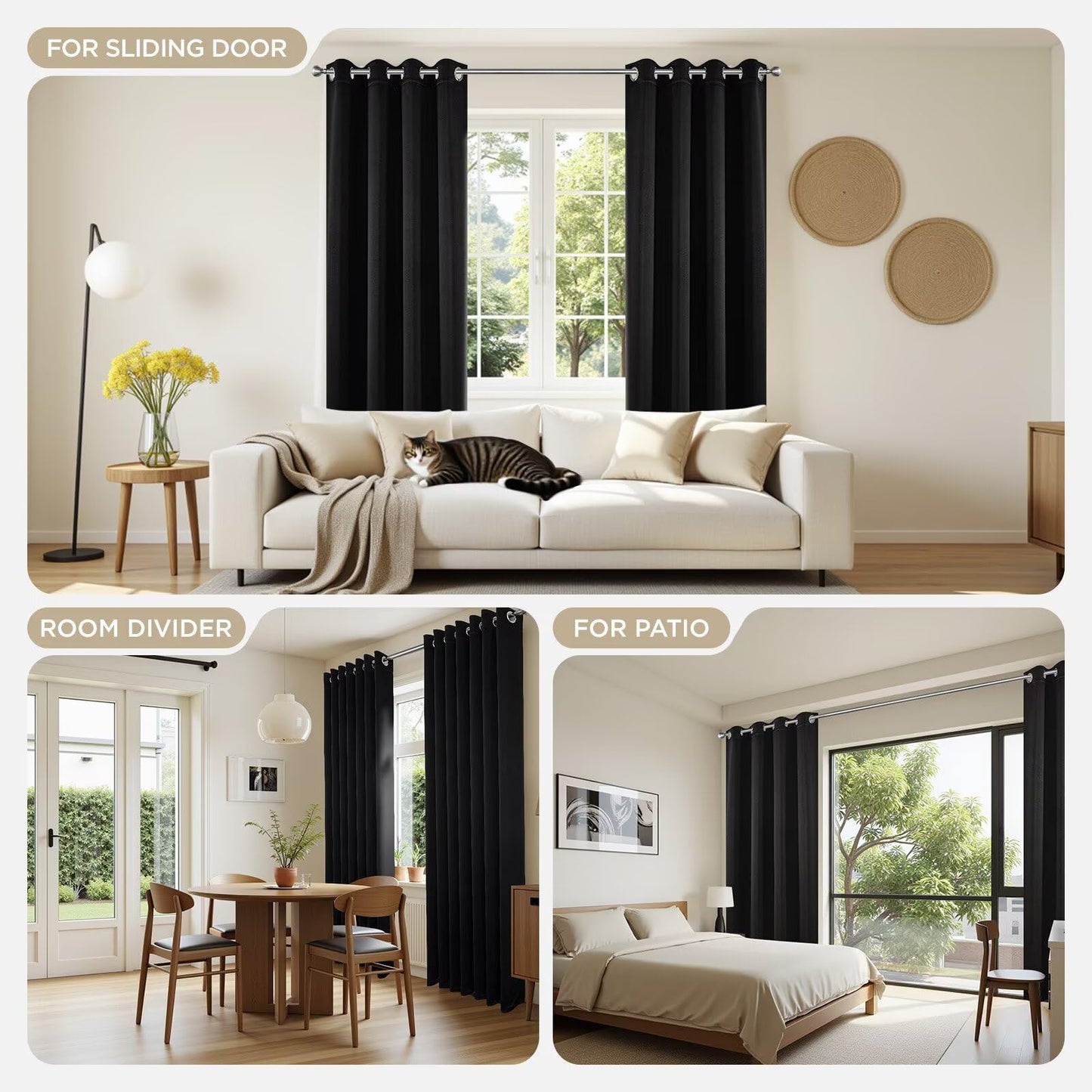 Joydeco Blackout Curtains 2 Panels, Black Out Curtains 84 Inches Long, Room Darkening Grommet Drapes for Bedroom Living Room Windows (W52 x L84 Inch, Black)