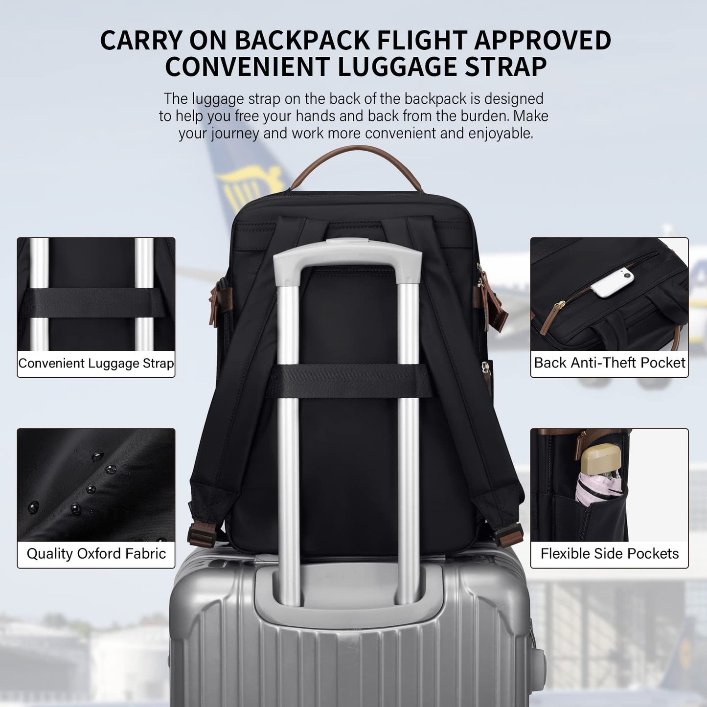 Laptop Backpack with Separate Laptop Compartment Fits 15.6 Inch Notebook Large Capacity Computer Bag for Women Work Travel College Backpacks (Black)