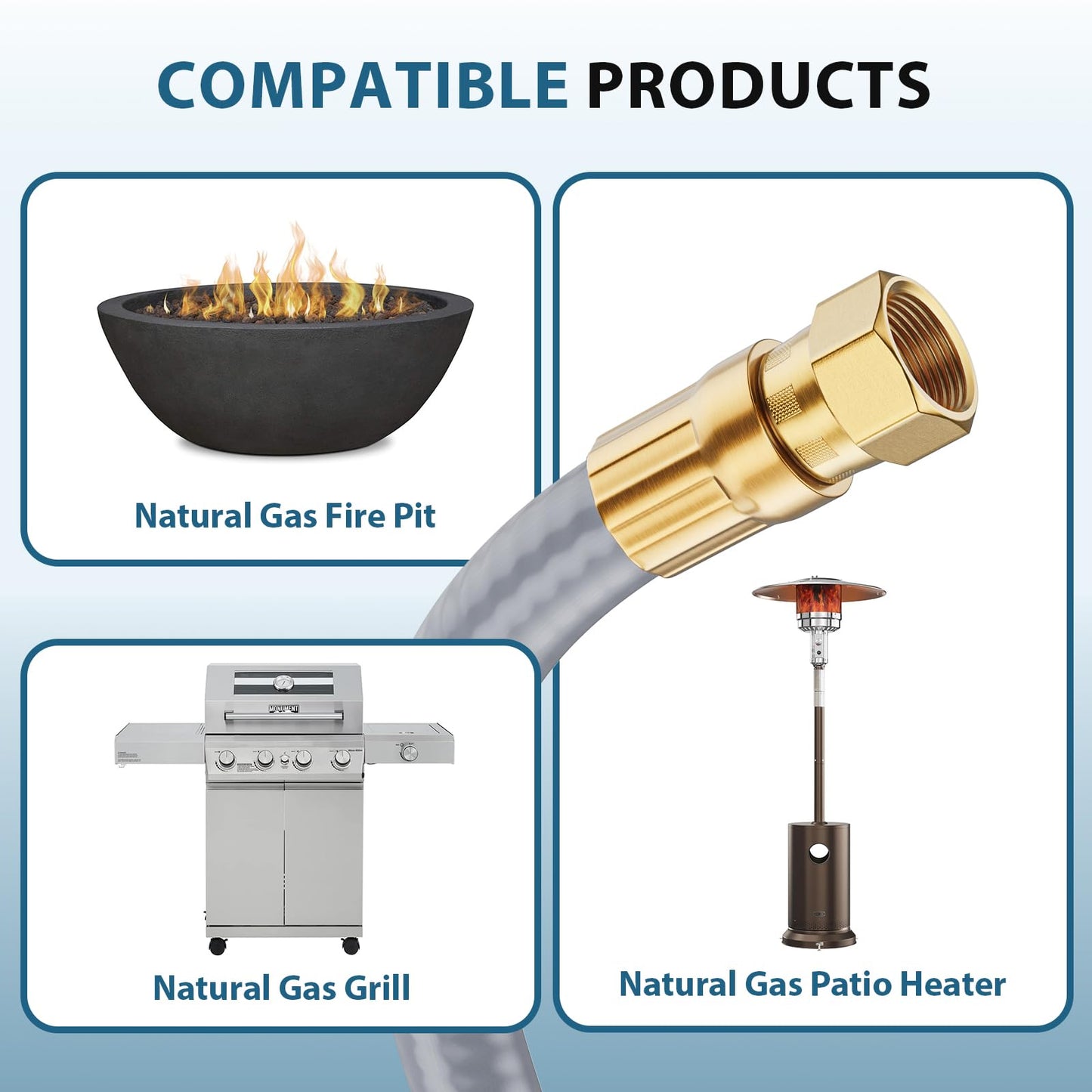 Rushare 36 FT 3/8" ID Natural Gas Hose with Quick Connect Fittings, Low Pressure LPG Hose for Weber, Char-Broil, Pizza Oven, Patio Heater and More