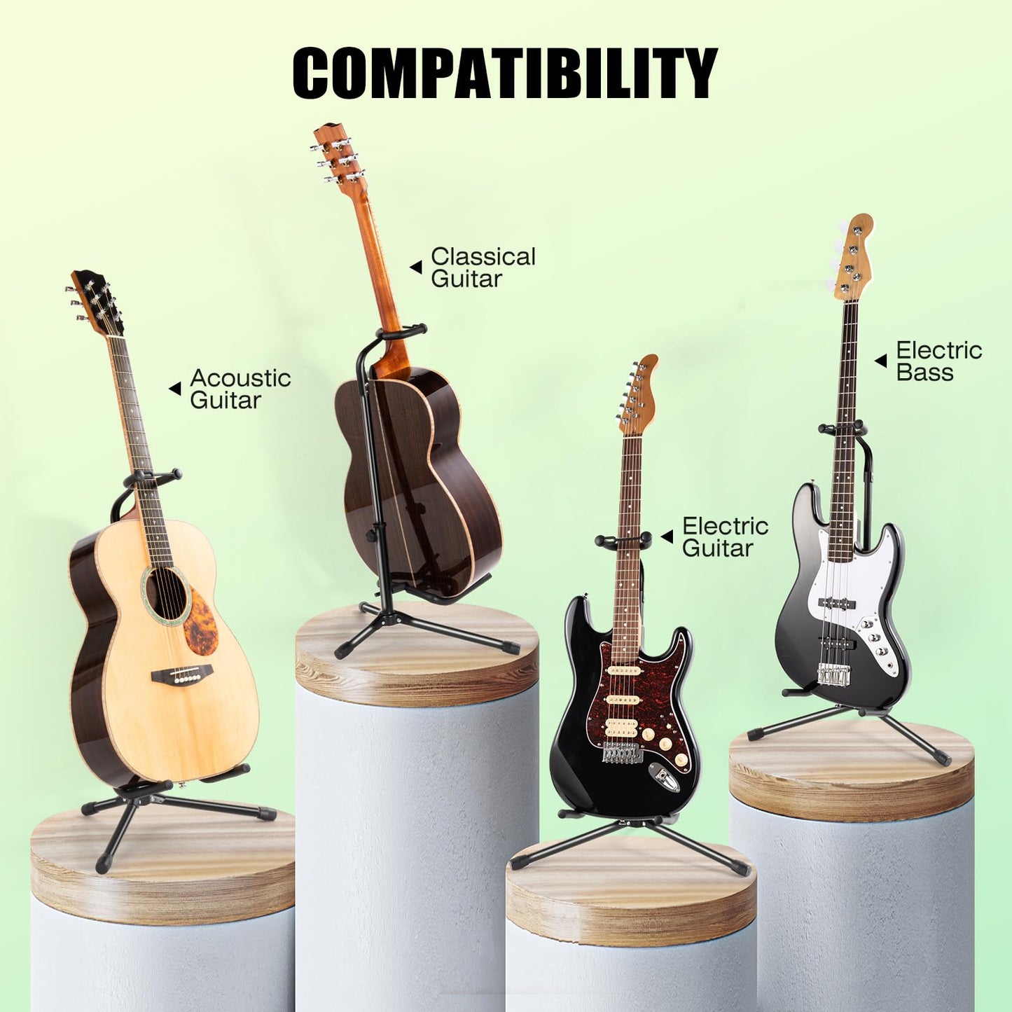 Linrax Guitar Stand with Neck Holder, Folding Guitar Stand, Adjustable Height, Non-Slip Rubber and Foam Arms, Universal Guitar Holder for Acoustic Classical Electric Guitar Bass, Tripod Guitar Rack