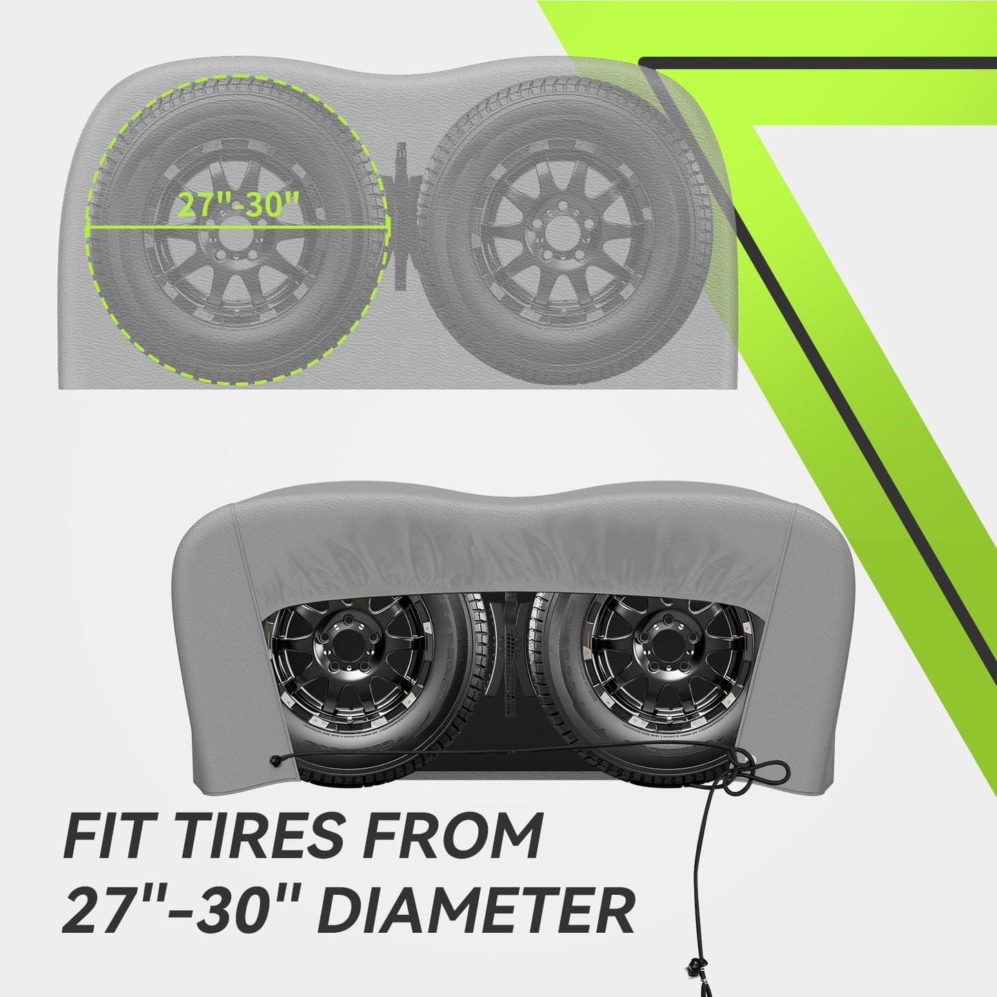 RVMATE RV Tire Covers, Dual Axle Wheel Cover (2 Pack) Fits 27"-30" Diameter Tires, Waterproof Anti-UV Grey Dual Tire Covers RV Accessories for Truck/Trailer