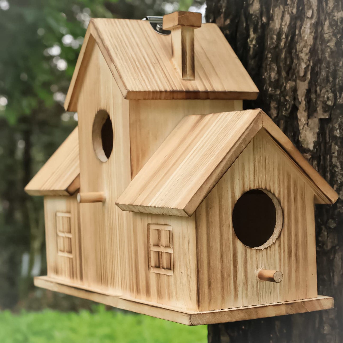 Outdoor Birdhouse, Outdoor 3-Hole Birdhouse, Room for 3 Birds, Bird Cardinal Garden Hanging Birdhouse Outdoor Birdhouse, Room for 3 Birds, Bird Cardinal Garden Hanging Birdhouse