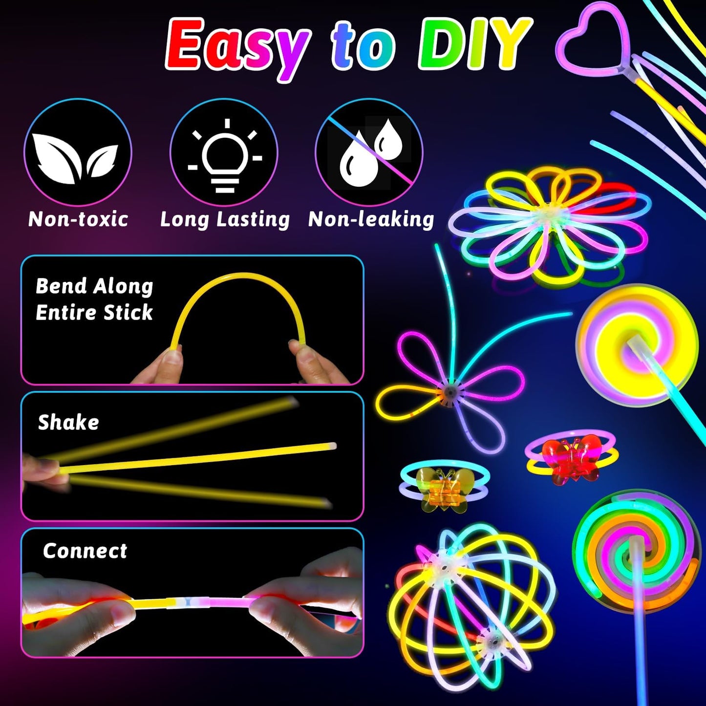 156PCS Glow in The Dark Neon Party Supplies for Kids/Adults, Birthday Party Favor for Kids, Light Up Neon Party Toys with 100 Glow Sticks Bulk Party Pack Glasses Headband Bracelet Necklaces