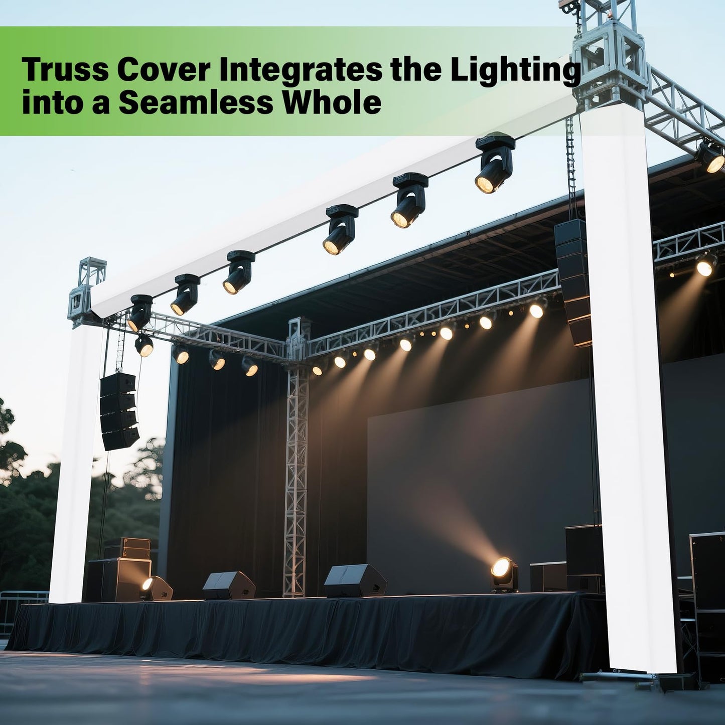 2PCS Thick Truss Cover - Hook and Loop Fixed High Elasticity Scrim Sleeve for 6.56 ft x 12 in Box Truss - Ideal for Wedding, Performance,Concert Decorations(White)