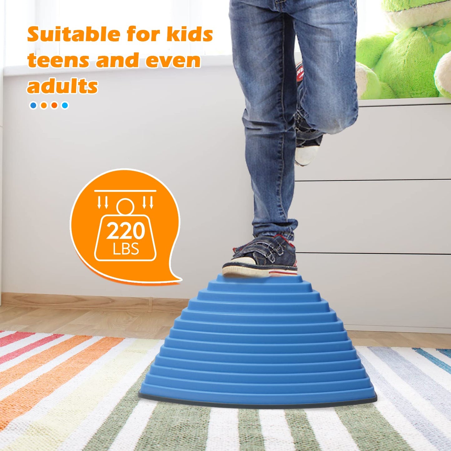 Stepping Stones Kids 12Pcs Non-Slip Toddler Stepping Stones for Promoting Children's Coordination Skills Obstacle Courses Sensory Toys for Indoor & Outdoor (Blue)