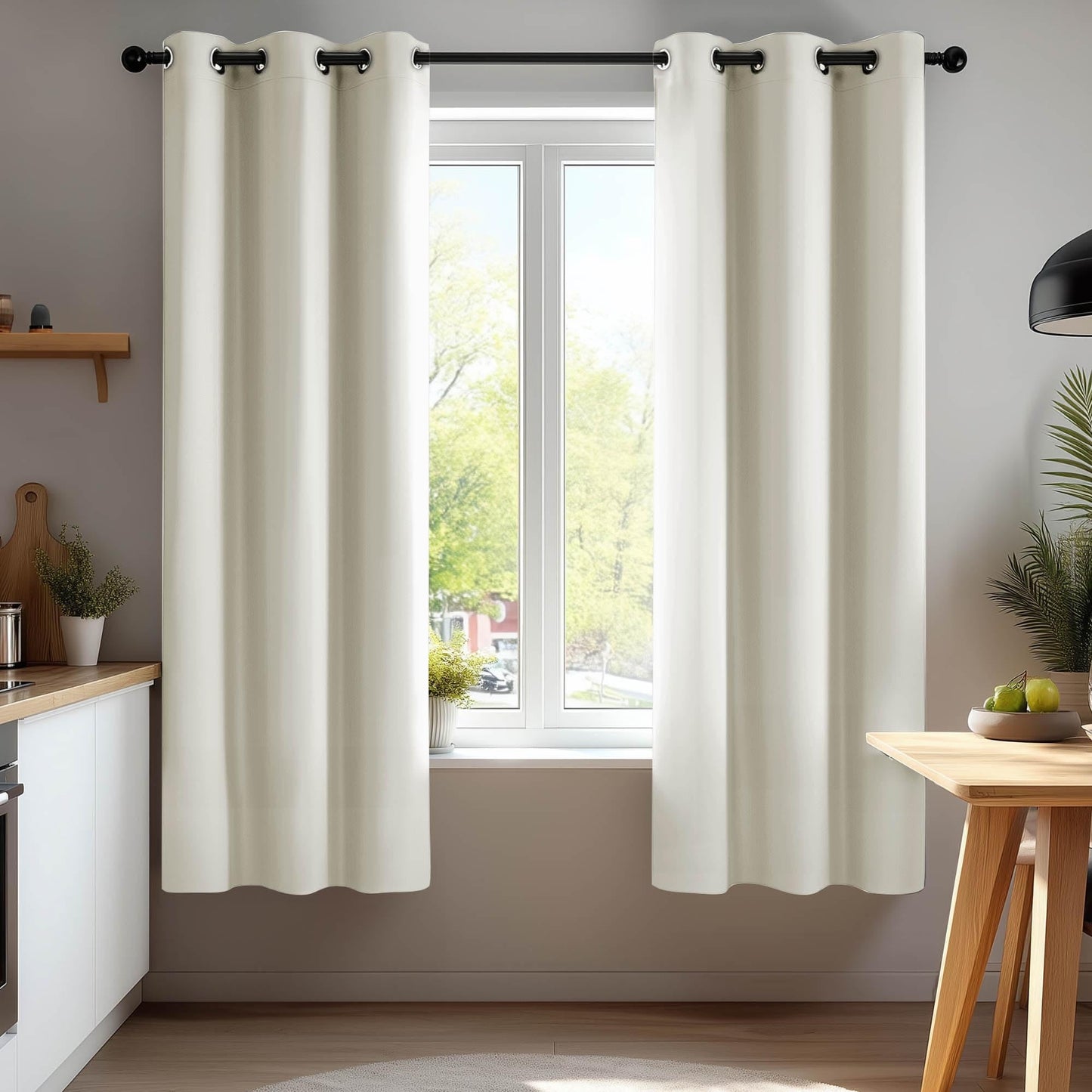 Deconovo Blackout Room Darkening Thermal Insulated Curtains, Energy Efficient & Noise Reducing Grommet Window Drapes for Bedroom, Living Room, Nuresrey, Kids Room, 42x63 Inch, 2 Panels, Light Beige