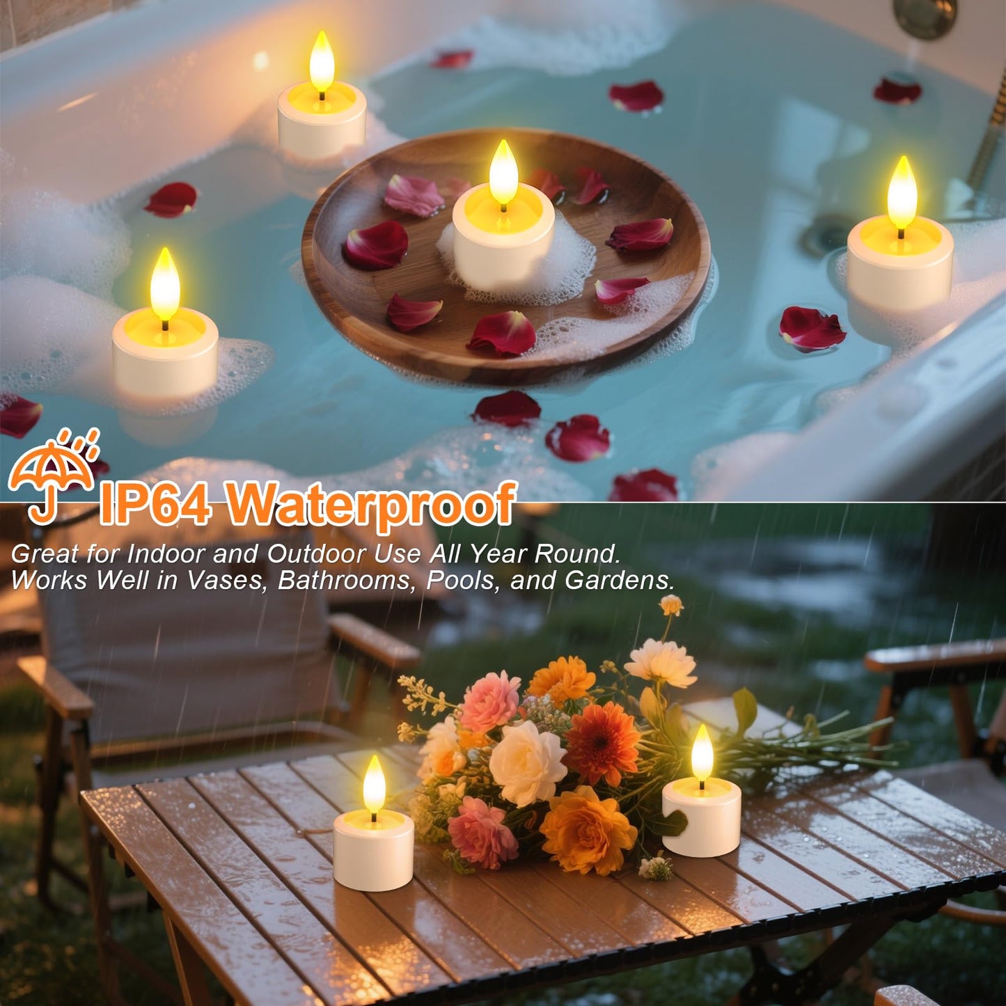PChero Flameless Candles with Remote Timer & Charging Station, 12 Pack Waterproof Rechargeable LED Tea Lights Fake Floating Candles for Pool Outdoor Lantern Wedding Centerpieces Christmas Decor