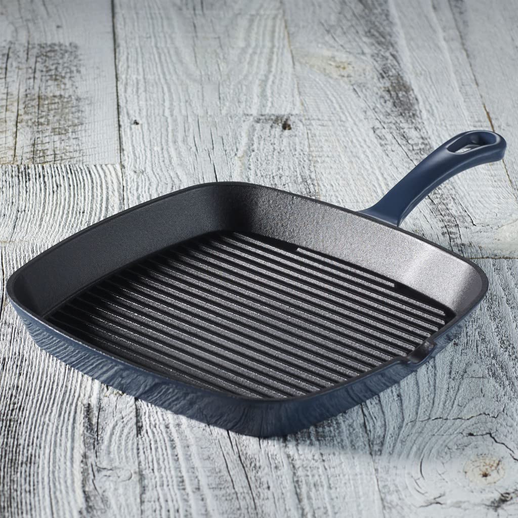 CUISINART CI30-23BG Chef's Classic Enameled Cast Iron 9-1/4" Square Grill Pan, Provencal Blue