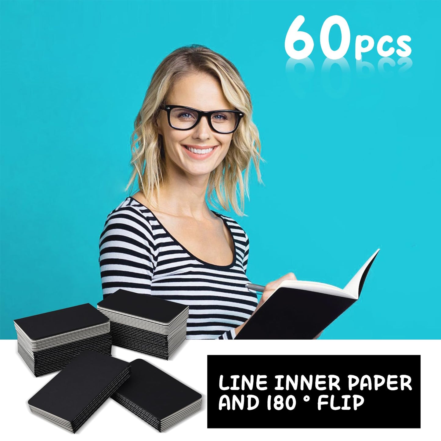 60 Pcs A6 Pocket Notebooks Bulk, 3.5 x 5.5 Inch Mini Lined Notepads, Black Small Journals for Students, Travellers, School and Office Supplies, 20 Sheets/40 Pages