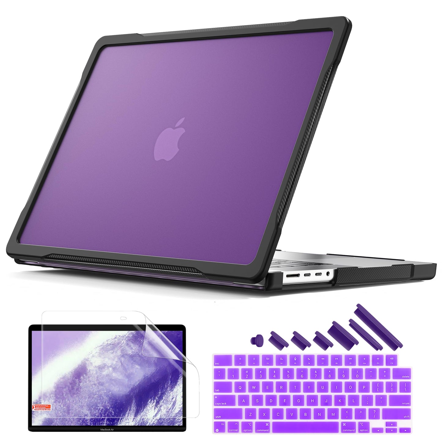 Batianda Ultimate Protection Case for New MacBook Pro 16 inch Model A2780 (M2 M1 Pro/Max Chip) 2023 2021 Release Matte Carbon Fiber Edges Shockproof with Keyboard Cover and Screen Protector,Purple