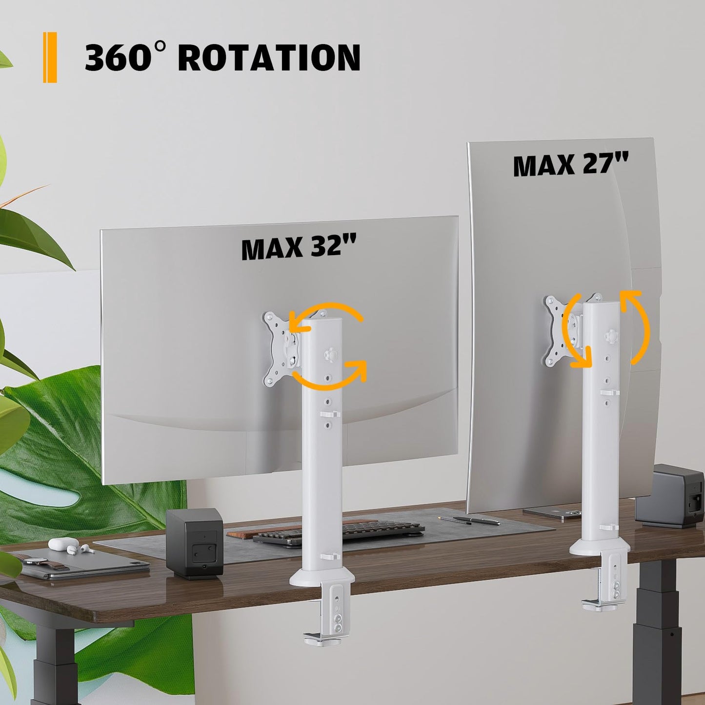 Single Desk Monitor Arm Mount Stand Fit for 13 inch to 32 inch Flat Curved Computer Screen with Swivel, Height Adjustable, Rotation,Holds up to 77lbs, White