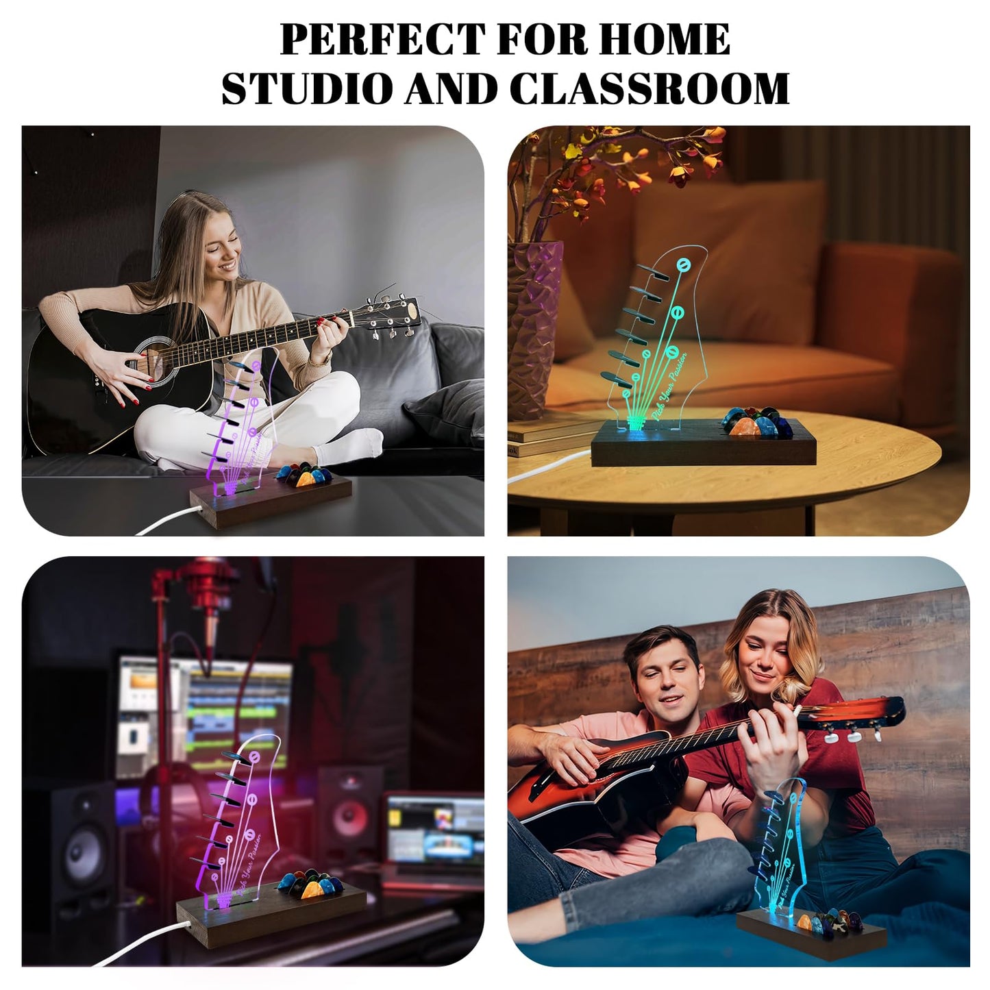 NZNDB Light Up Guitar Pick Holder, Wooden Guitar Pick Holder for Picks Storage and Display, Music Gift for Men Guitar Music Lovers Players Guitarist, Guitar Accessories
