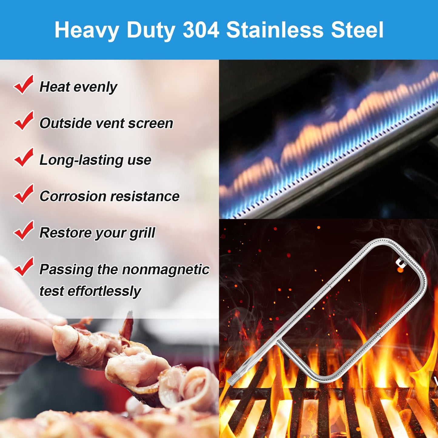 Uniflasy 41862 Grill Burner Tube for Weber Q200 Q220 Q2000 Q2200 Gas Grill, Stainless Steel Grill Burner Replacement Part for Weber 69956, 20.5 inch
