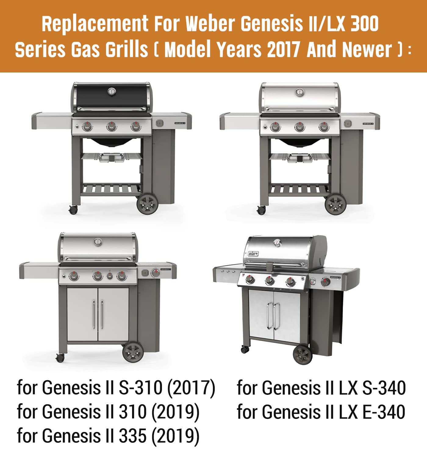 Rushare 17-Inch Flavorizer Bars for Weber Genesis 2 Grill Parts, Grill Replacement Parts for Weber Genesis II/LX 300 Series (2017 and Newer) Grill Parts, Genesis II E-310 E-315 S-335, 66032, 5-Pack