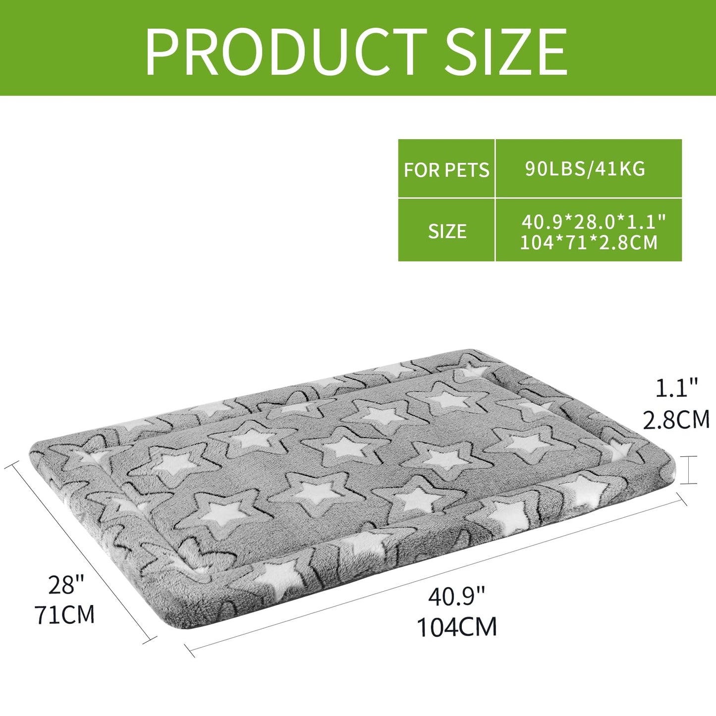 EMPSIGN Fancy Dog Bed Mat, Pet Bed Pad Reversible (Cool & Warm), Machine Washable Crate Pad, Pet Sleeping Mat for Small to XXX-Large Dogs, Grey, Star Pattern