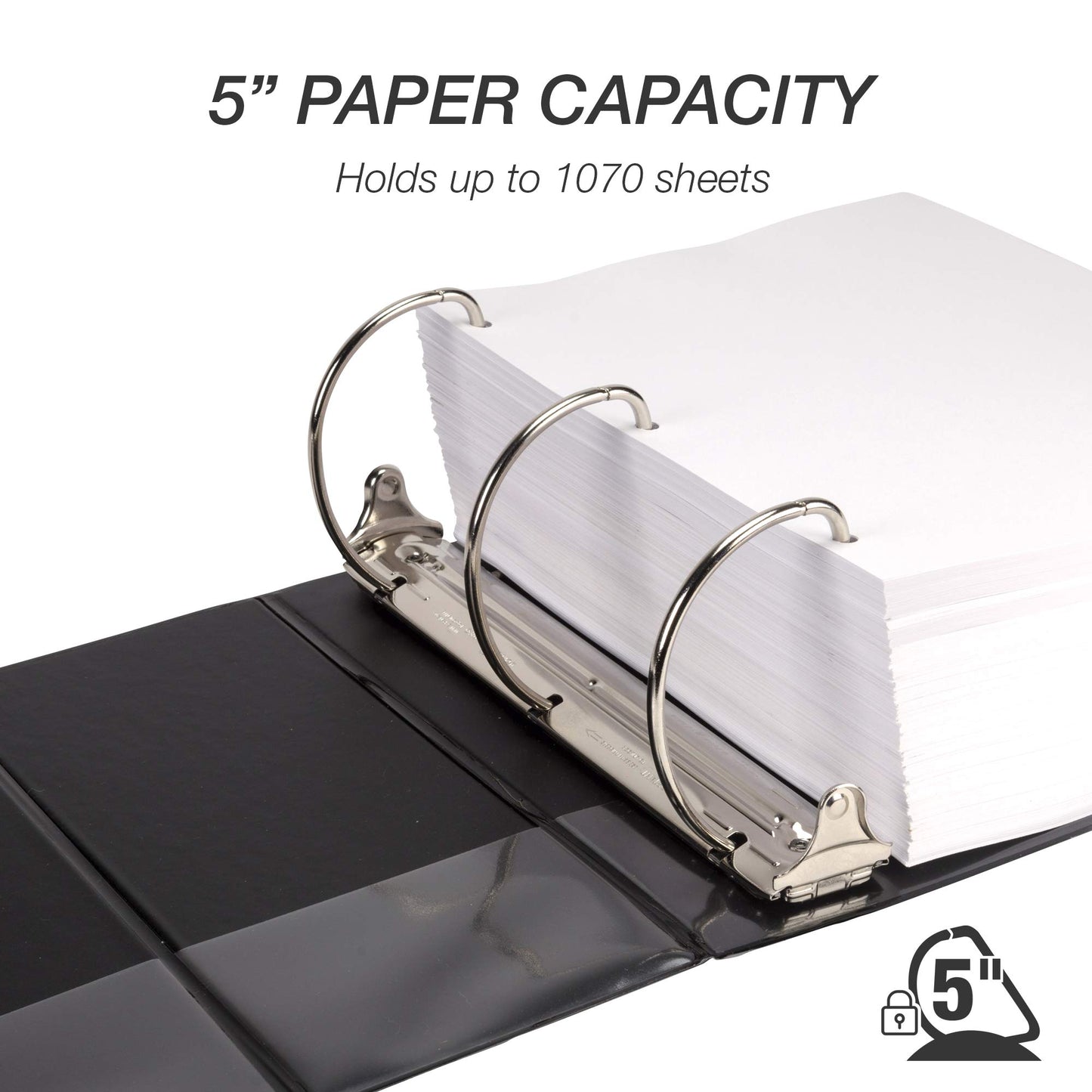 Samsill Durable 5 inch 3 Ring Binder, Made in USA, Locking D Ring FSC 100% Recycled Chipboard, Black, 2 Pack