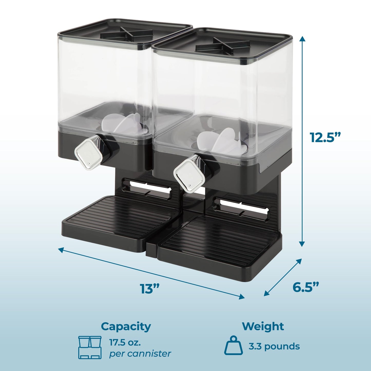 Zevro KCH-06134 Compact Dry Food Dispenser, Dual Control, Black/Chrome