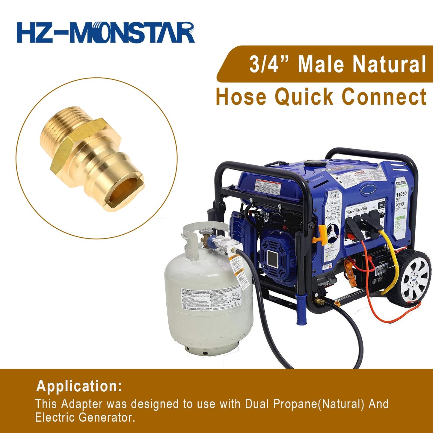 HZ-MONSTAR 3/4“ Female and Male Gas Quick Connect Plug Fittings, Solid Brass Dual Fuel Generator Natural Propane Hose Quick Connect Disconnect Fittings for Pipe Natural Gas Propane Supply 4Pcs