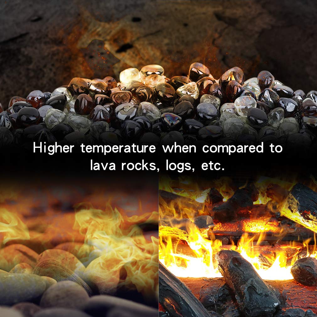 Stanbroil 10-Pound Blended Fire Glass Diamonds - 1/2 inch Reflective Fire Glass Blended Onyx Black,Crystal Ice,Amber Luster for Indoor and Outdoor Gas Fire Pits and Fireplaces