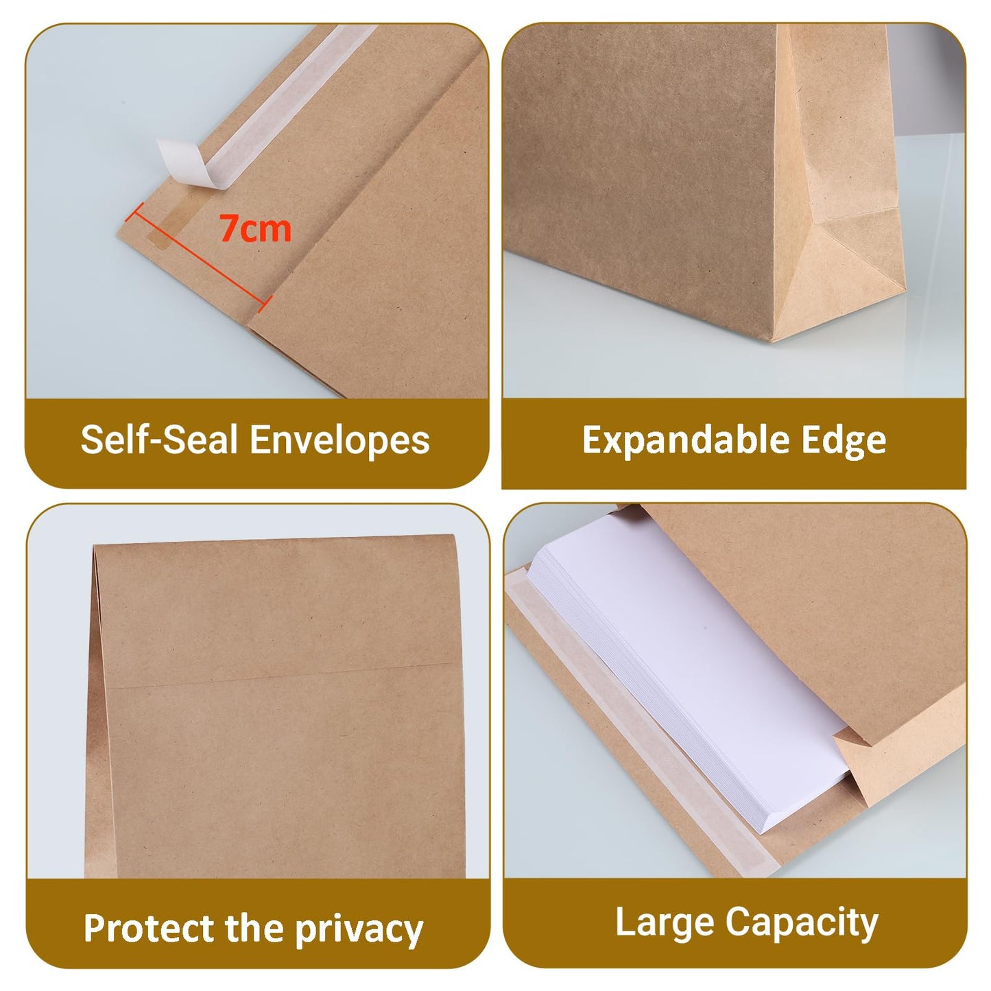 zmybcpack 50 Pack 9.4" x 13.2" Expandable Catalog Envelopes, Large Kraft Document Envelopes Self Seal Envelope Mailing for Documents, Magazines, Photos