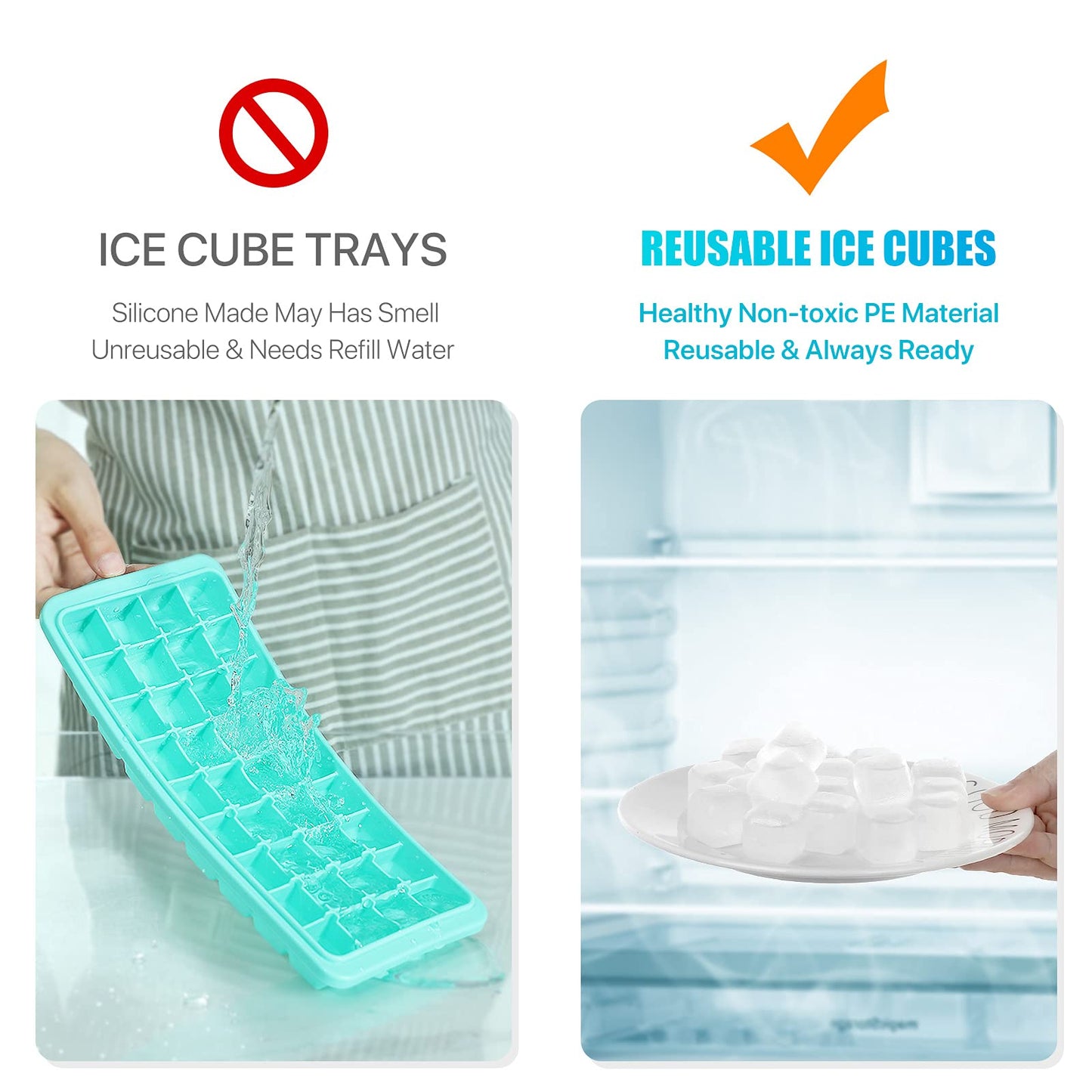 Reusable Ice Cubes for Drinks, 100 Pack Refreezable Plastic Ice Cubes BPA Free for Cocktails, Chills Drinks Without Diluting, Wine, Beer or Coffee Easy To Use