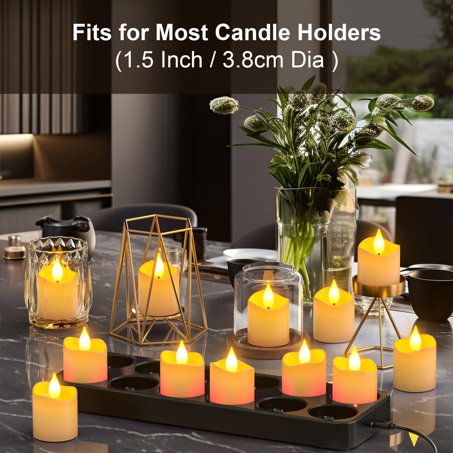 PChero Flameless Candles with Remote Timer & Charging Base, 12pcs USB Rechargeable Battery LED Tea Lights Small Votive Candles for Weddings Lantern Christmas Home Room Decor