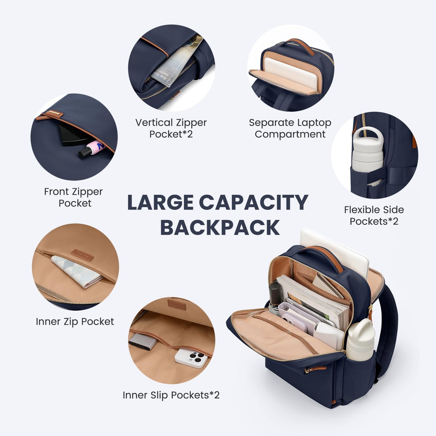 GOLF QUALITY Laptop Backpack for Women, Work Business Traval Computer Backpacks with Laptop Compartment Waterproof Casual Daypack for Travel College,16Inch,Navy Blue