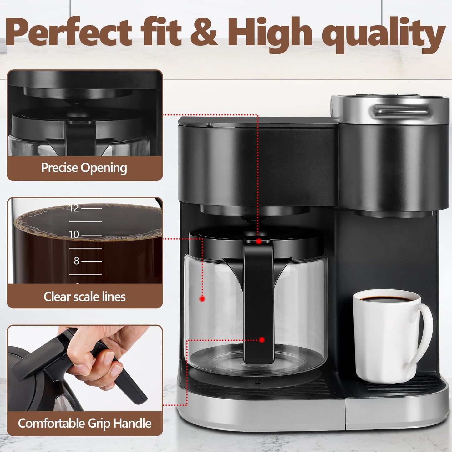 12 Cup Coffee Pot Replacement Only Compatible with Keurig K-DUO 5100 Coffee Machine, Carafe Replacement for K-DUO 5100, Durable & Reliable to Restore Brewer Performance