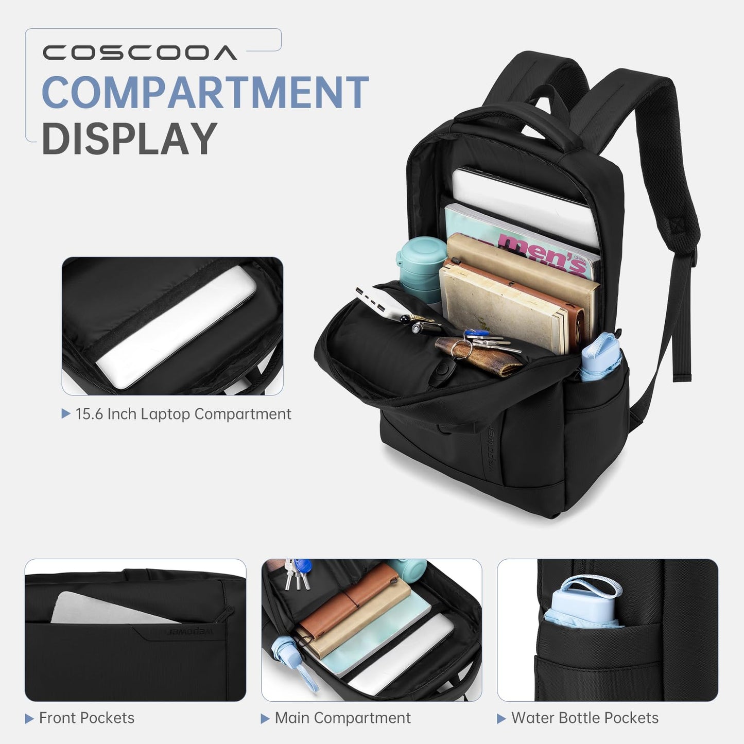 COSCOOA 6x13x17 inch Personal Item Bag for Budget Flights in Canada,15x33x43 cm Travel Bag, Expandable Carry On Travel Backpack,Underseat Travel Duffel Bag,15.6 inch Laptop Backpack
