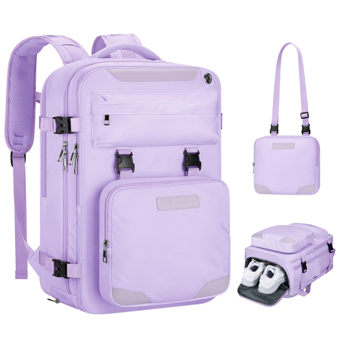 Maelstrom Travel Backpack for Women Men, 25/35L Laptop, Carry On Backpack with Crossbody, Shoe & Toiletry Bag (Purple, 17.3inch)