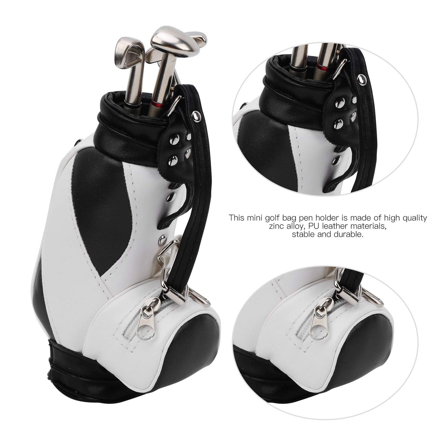 Mini Bag Pen Holder with 3 Club Pens, Novelty Gift Set for Golfer Friends Fans (Black White)