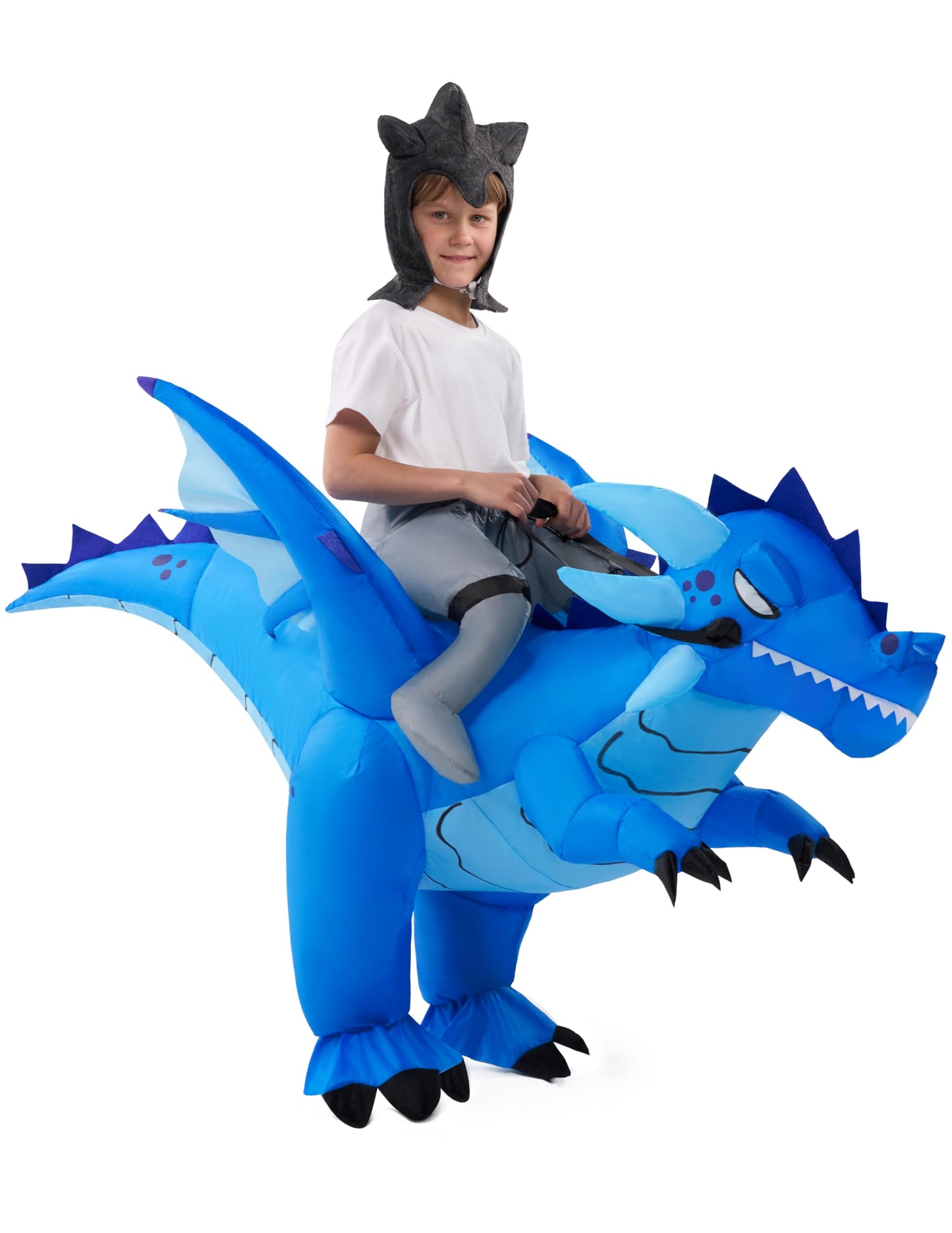 Spooktacular Creations Inflatable Costume for Kids, Ride on Ice Dragon Inflatable with Hat, Dragon Costume Blue(M)