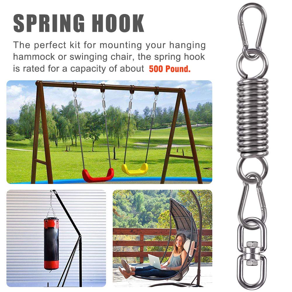 WAREMAID 2 Pack Hammock Chair Hanging Kit Swing Spring Hardware, Heavy Duty Suspension Swivel Hanger Hook for Punching Bags, Heavy Bag, Hanging Chair, Swing Seat, Rocking Seat, Porch Swing, Garden