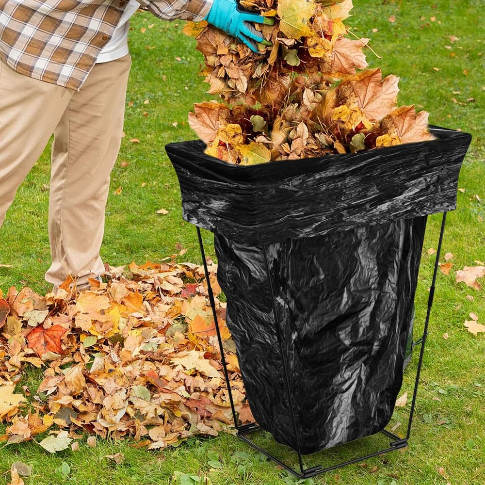 2 Pcs Holds 30-45 Gallon Plastic Bag Metal Trash Bag Holder Garbage Bag Holder Frame Multi Use Outdoor Leaf Bag Holder for Gardening Party Camping Yard Lawn Weeding Kitchen(Black, 30.5in*13in*12.6in)