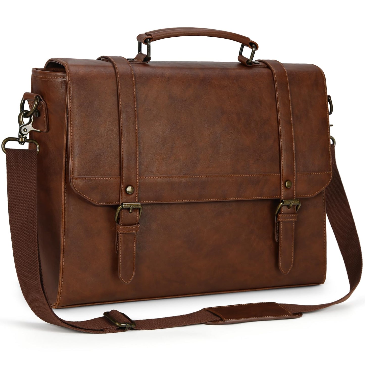 Messenger Bag for Men 18 Inch Waterproof Laptop Bag Vintage Leather Briefcase Large Computer Satchel Bag Retro Shoulder Bag for Office Business Travel College, Brown