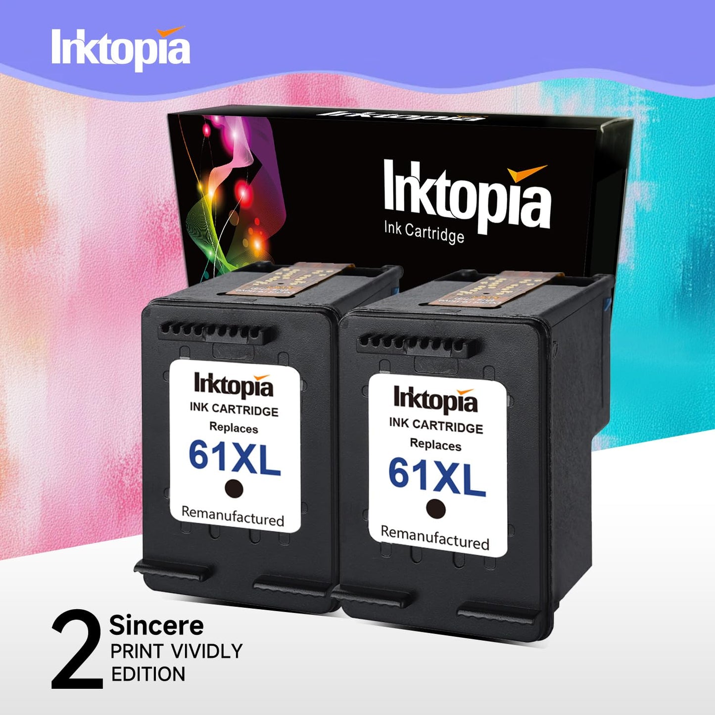Inktopia Remanufactured Ink Cartridges for HP 61XL (2 Black) CH563WN High Yield with Ink Level Display for HP Deskjet 1000 1050 2050 2510 3050 3510 Envy 4500 5530 Officejet 2620 2621 4630 4632 4635