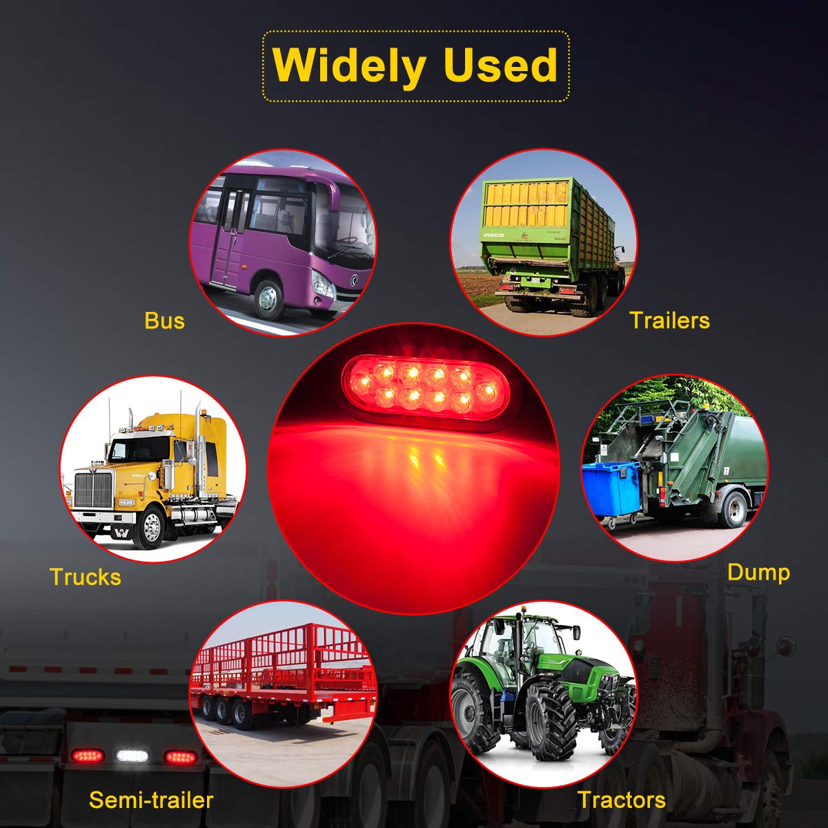 LIMICAR 4 Red 2 White Oval Tail Lights LED, 6" Flatbed Light Kit, LED Tail Lights for Trucks, Trailer Tail Lights for RV Jeep
