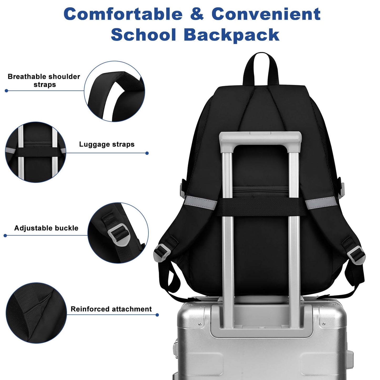 Laptop Backpack for Women College Bookbag: 15.6 Inch Student Backpacks Anti Theft Daypack Large Cute Middle High School Bag Fashion Travel Back Pack Casual Book bag for Teen Girls Black
