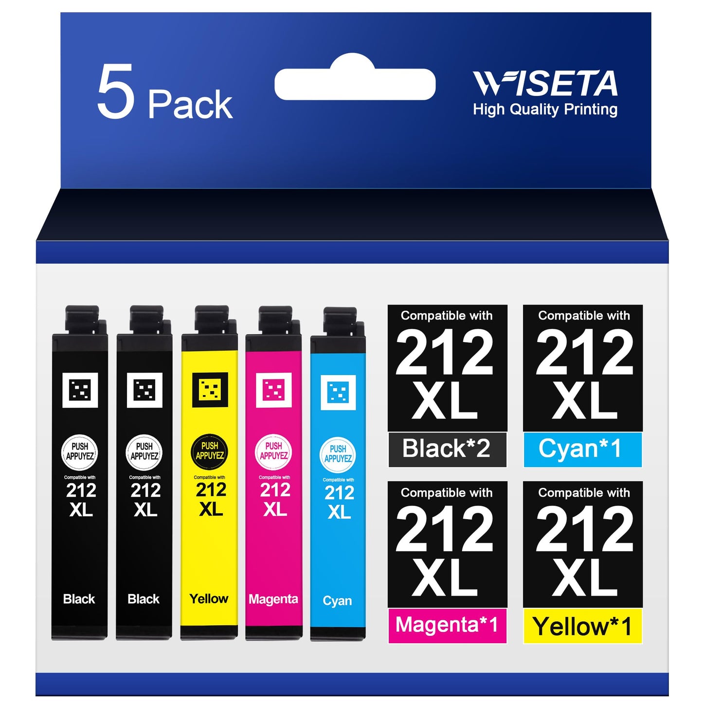 212XL Ink Cartridges 5 Pack Replacement Remanufactured for Epson 212 Ink Cartridges 212XL 212 XL, High Capacity for Expression Home XP-4100 XP-4105 Workforce WF-2830 WF-2850 Inkjet Printer (2BK/C/M/Y)